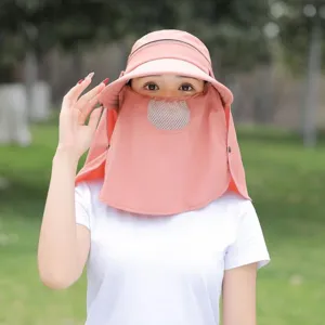 Detachable face cover sun protection hat for women summer outdoor cycling wide brim cap