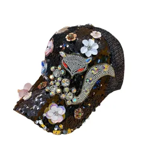 Cappello da Baseball con Strass Paillettes Volpe Donna Estate Cappellino Rete Mesh