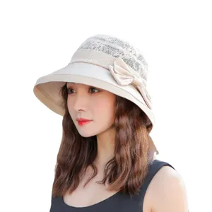 Vrouwen ademende zon bescherming kant emmer hoed zomer casual beige anti-uv hoed model