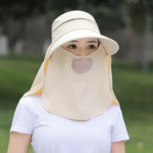 Detachable face shield sun protection hat for women, wide brim summer outdoor UV sunhat.