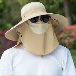 Summer men's sun protection fishing hat with wide brim, face cover and neck flap for outdoor.