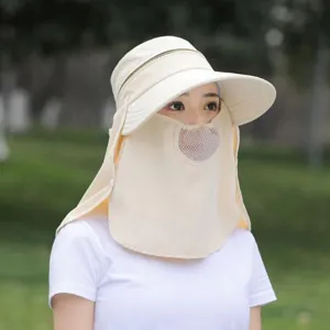 Detachable sun protection hat with large brim and face mask, ideal for outdoor cycling and daily use.