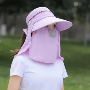 Women's sun protection hat with detachable face cover UV protection wide brim cap.