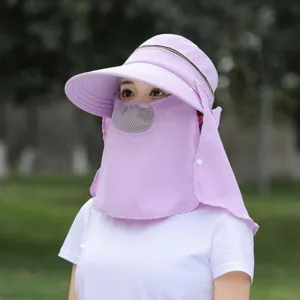 Women sun protection hat with face shield and neck flap, uv blocking summer outdoor hat.