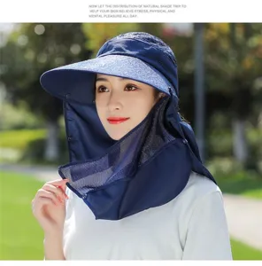 Women's summer sun hat with full face shield and neck flap, breathable outdoor UV protection.