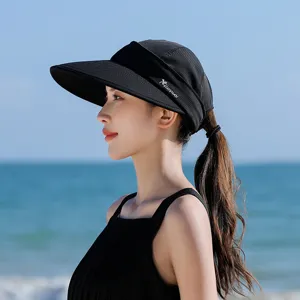 Stylish black empty-top sun visor for women, perfect for summer outdoor beach and sports.