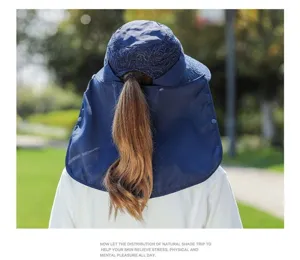Women Summer Sun Protection Hat Outdoor UV Blocking Cap with Neck Flap and Ponytail Hole