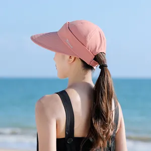 Women sun visor hat anti-uv wide brim empty top summer outdoor beach hat pink 1pc