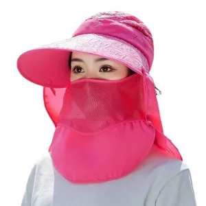 Women's full face sun hat summer UV protection breathable outdoor visor cap in vibrant pink