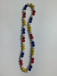 Handmade colorful Shamballa necklace featuring red blue yellow white rhinestone beads