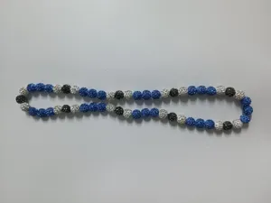 Blue white and black Shamballa necklace with sparkling pavé rhinestone disco ball beads