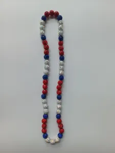 Handcrafted Shamballa necklace with red white blue rhinestone beads for baseball