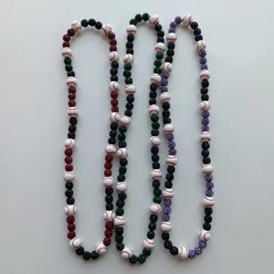 Baseball bead and colorful rhinestone shamballa necklace elastic beaded jewelry accessory