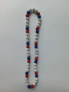 Patriotic red white and blue sparkling clay disco ball beads shamballa necklace