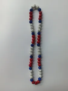 Long Shamballa necklace with red white and blue sparkling rhinestone clay beads