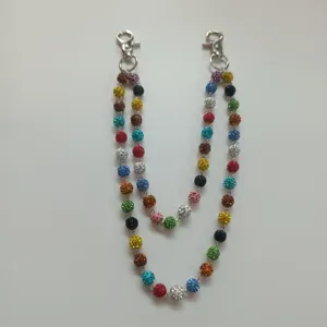 Detailed view of a 12mm colorful rhinestone bead pants chain featuring secure metal clasps