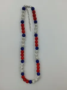 Red white blue rhinestone clay bead shamballa necklace baseball fan accessory jewelry