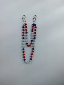 Detail of 12mm patriotic red blue silver rhinestone beaded chain with lobster clasps