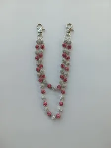Detail of double-strand 12mm pink and white rhinestone clay bead pants chain with clasps