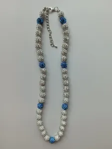 Blue and white Shamballa necklace with sparkling polymer clay disco ball beads