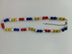 Colorful rhinestone clay bead Shamballa necklace with star accents and lobster clasp