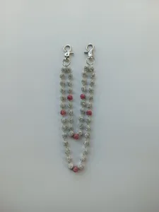 Detail view of 12mm rhinestone pavé beaded pants chain with silver lobster clasps