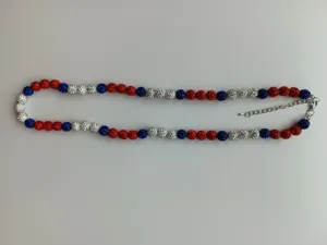 American flag colored 12mm clay rhinestone bead Shamballa necklace with extension chain