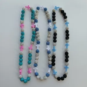 Rhinestone shamballa bead cross necklace colorful fashion jewelry for women daily party wear.