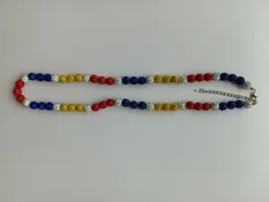 Multicolor Shamballa necklace with 12mm red blue yellow silver disco ball beads