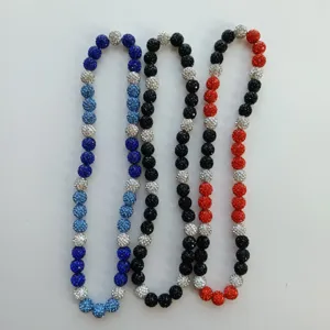 Colorful Polymer Clay Rhinestone Shamballa Bead Necklace Elastic Hip Hop Statement Jewelry