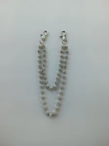 Double-layered 12mm rhinestone ball chain with silver clasps for jeans and bags
