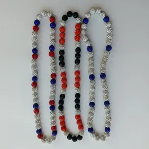 Multicolor crystal clay shamballa beaded necklaces set, stylish sparkling round bead jewelry items.