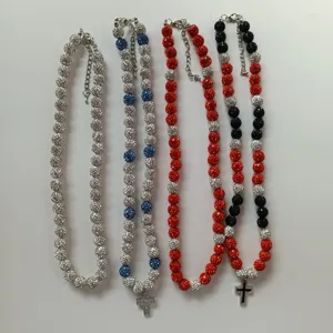 Shamballa rhinestone disco ball beaded necklaces with cross pendant set for women girls fashion