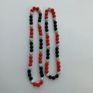 Red black silver rhinestone clay bead necklace elastic sports baseball necklace.