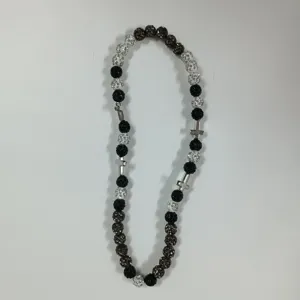 Black and white Shamballa rhinestone bead stretch necklace with cross charms.