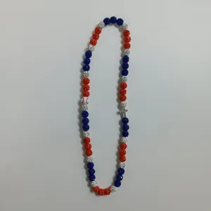 Multicolor rhinestone clay bead baseball cross elastic beaded necklace fashion jewelry