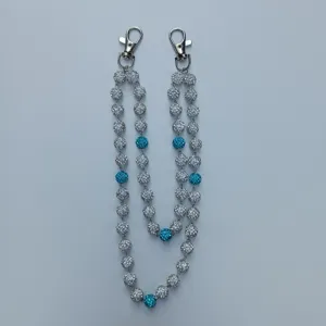Close-up of 12mm sparkling rhinestone clay ball chain with silver lobster clasps