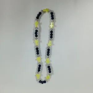 Stylish Shamballa necklace featuring black rhinestone balls and yellow cross beads for daily wear.