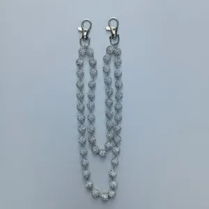 Silver rhinestone disco ball bead chain with metal lobster clasps for fashion accessories.