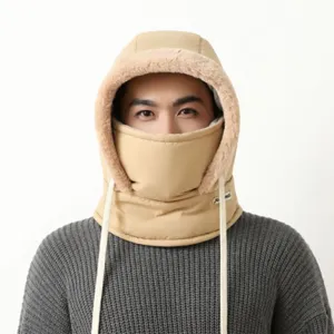Gorro pasamontañas térmico de invierno cortavientos máscara facial integrada felpa caqui.