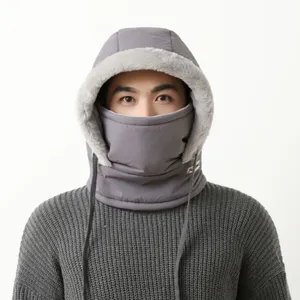 Gorro de ciclismo antivento cálido de invierno con máscara facial y calentador gris