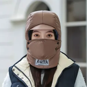 Winter thermal trapper hat with detachable face mask, windproof warm ear-flap cap for outdoor.
