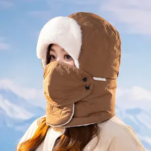 Winter warme winddichte fleece oorflap bombermuts met masker voor buiten fietsen en kou.