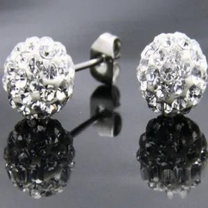Fashion Shamballa Style Disco Ball Stud Earrings For Women Polymer Clay Pave Rhinestone Ball Earrings Daily Jewelry Gift