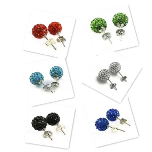 8mm colorful Shamballa crystal ball stud earrings set in six vibrant colors