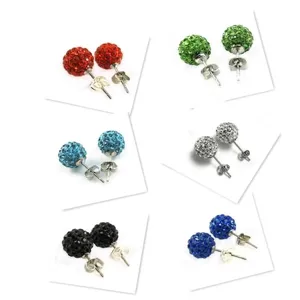 Wholesale set of 8mm colorful crystal pave ball Shamballa stud earrings for women jewelry