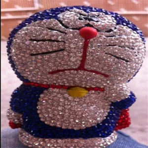 Sparkling full rhinestone Doraemon figurine crystal encrusted cartoon character