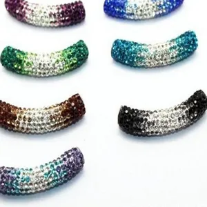 Detail of 45mm AB gradient Shamballa curved tube beads with sparkling rhinestones.