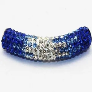 Close-up of 45mm gradient blue and white rhinestone Shamballa curved tube bead