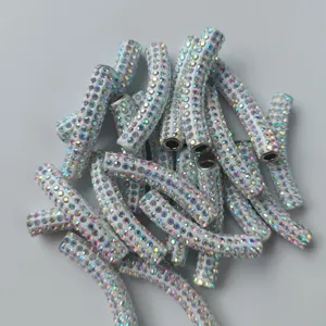 45mm curved tube rhinestones clay beads diy jewelry making accessories for bracelet